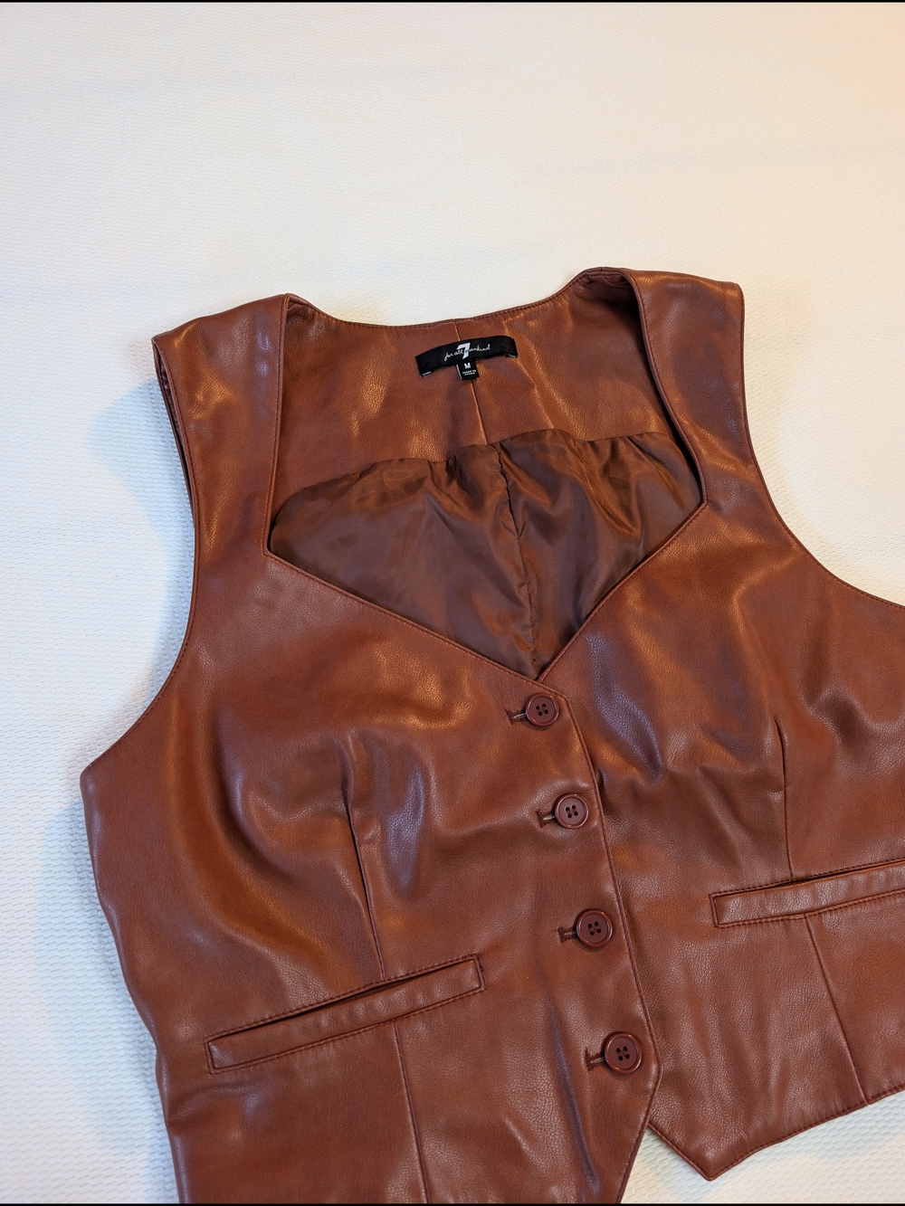7 For All Mankind Chestnut Faux Leather Vest Size M - Picture 3 of 9